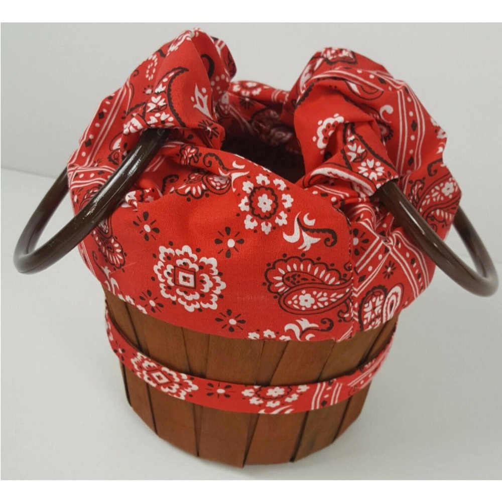Vintage JC Penney Sewing Basket Red Paisley Bucket Bag Basket